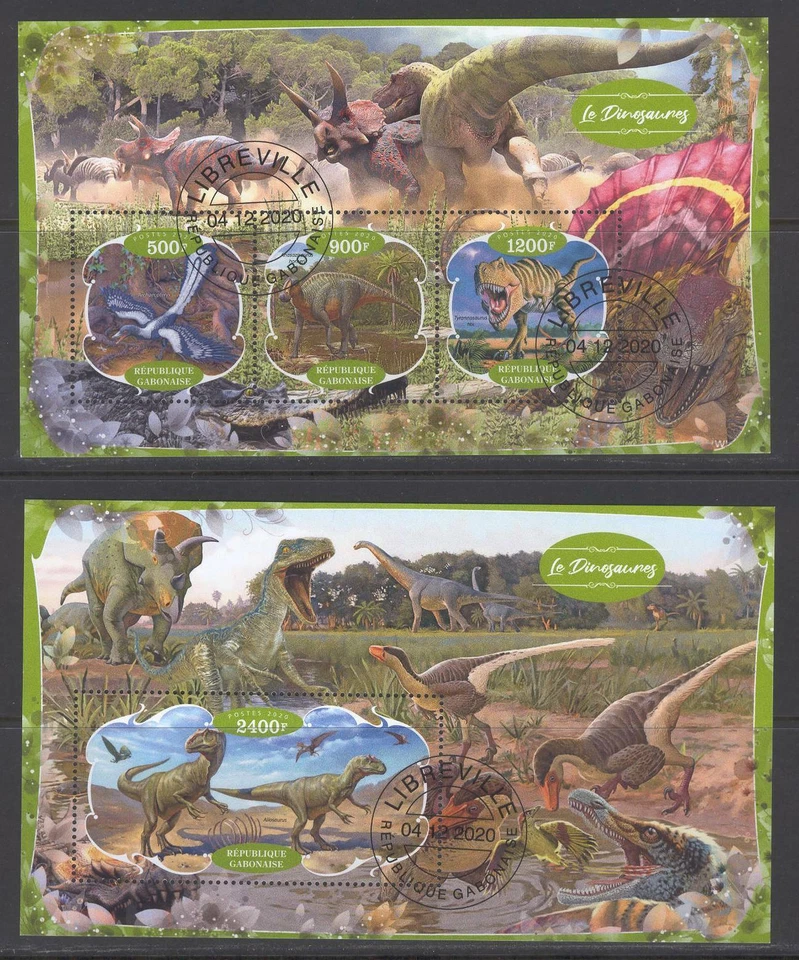 GABON 2020 LE DINOSAURES DINO REPTILES PREHISTORIC WILD ANIMALS STAMPS CTO LOLLI - Image 1 of 1