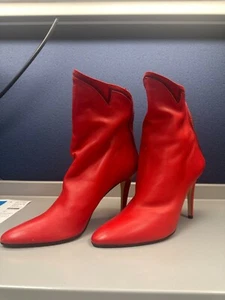 Tamara Melon Red Leather Boots 3.5' heel - Picture 1 of 8