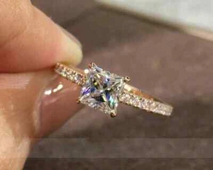 2.20Ct Princess Cut IGI Certified Lab Grown Diamond Wedding Ring 14K Rose Gold - Picture 1 of 7