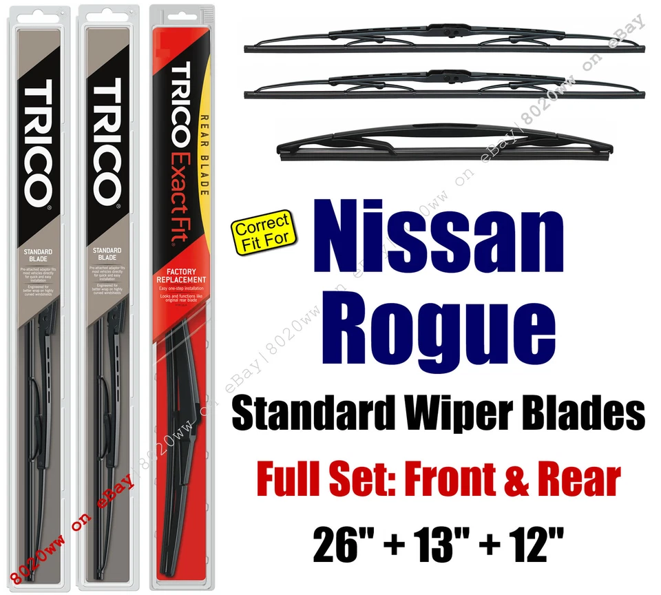 Paquete de 3 limpiaparabrisas delanteros y traseros para Nissan Rogue & Rogue Select 30260/130/12J 2008+ Foto 1 de 1