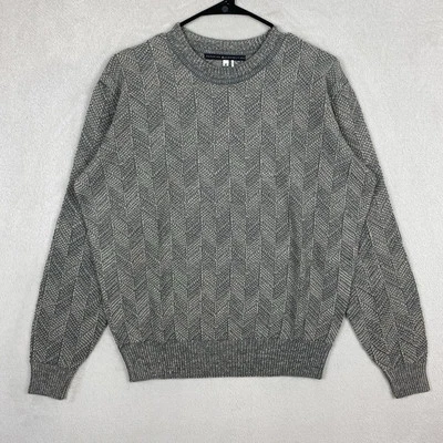 Peruvian Connection Alpaca Wool Herringbone Crewneck Sweater Mens M Gray Preppy - Image 1 of 4
