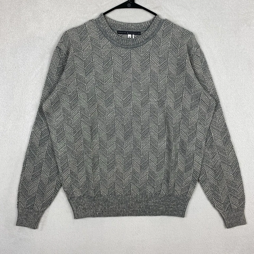 Peruvian Connection Alpaca Wool Herringbone Crewneck Sweater Mens M Gray Preppy - Image 1 of 4