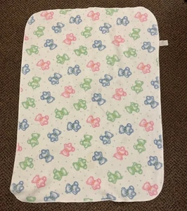 Couverture polaire bébé Springmaid pastel ours en peluche rose vert bleu 31x42 vintage - Photo 1/6