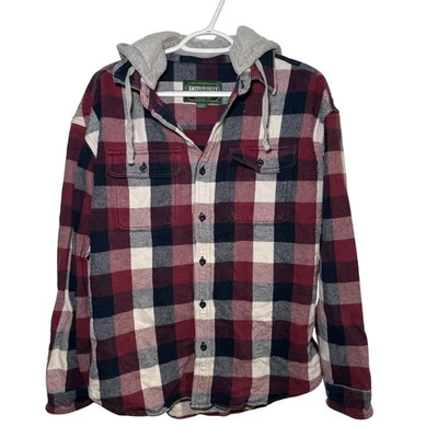 American Eagle Plaid Flannel Hooded Shirt Flannel Mens Medium Y2K Outdoor - Image 1 of 4