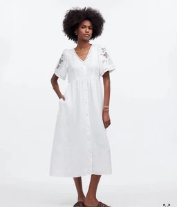 MADEWELL Kleid Cassie weiß Knopfleiste Leinen Ösen Größe Medium - Bild 1 von 8