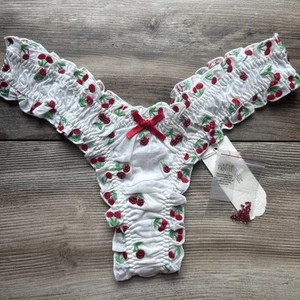 NWT For Love &Lemons Sz L Embellished Cherry Thong Panty Beaded Red White - Picture 1 of 13