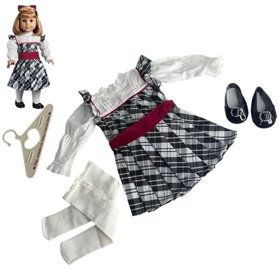 American Girl Nellie Holiday Outfit Christmas Dress Shoes Hair Bow Tights Hanger - Image 1 of 4