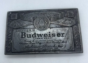 Vintage Budweiser Lager Bier Etikett verblasst kupferfarben 1980er Gürtelschnalle 4" x 2,5" - Bild 1 von 2