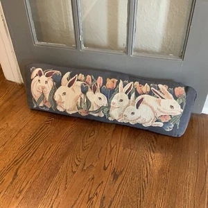 Vintage Tapestry Throw Pillow Bunnies Flowers Rabbits Door Draft Stopper - Picture 1 of 7