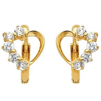 Pendientes de aro Huggies corazón redondo oro italiano macizo 14K Ar G1N sin etiquetas Foto 1 de 4