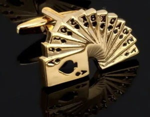 Pair Ace Card Cufflinks Poker Wedding  Gambling Gift Set Suit InCufflink PouchUK - Picture 1 of 3