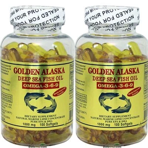 2 x Gold Vitamin Golden Alaska Deep Sea Fish Oil Omega 3 6 9 1000 mg 100 SG - Picture 1 of 4