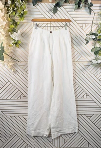 ONIA Women's Linen High Rise Wide Leg Pants White Classic Beach Size 0 - Picture 1 of 6