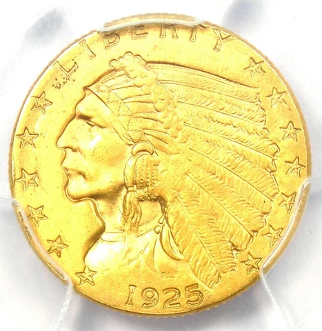 1925-D Indian Gold Quarter Eagle $2.50 Coin - PCGS Uncirculated Details (UNC MS) Cover