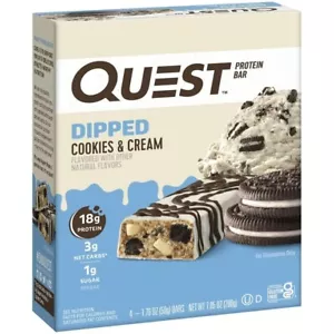 Quest Dipped Cookies and Cream Protein Bar 18g Protein, Gluten Free, 4 Count NEW - Picture 1 of 8