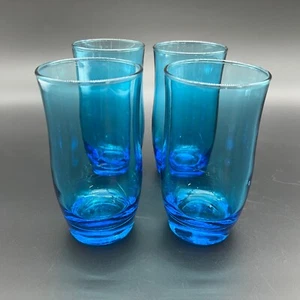 Vintage Anchor Hocking Laser Blue Flair Glass Tumblers Beverage Coolers Set of 4 - Picture 1 of 9