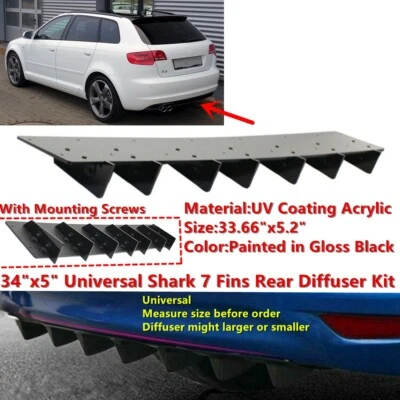 34x5" Universal Rear Diffuser Shark 7 Fin Kits For AUDI A3 2006-2013 8P S3 Hatch - Изображение 1 из 4