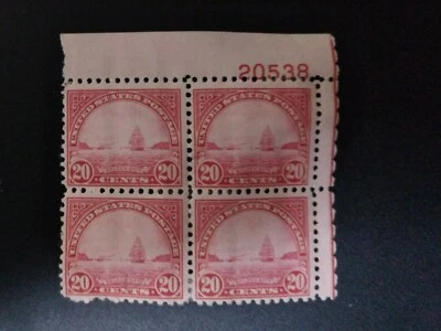 US #698 Plate Block carmine rose Golden Gate Twenty Cent Stamps SCV $37.50 - Image 1 of 2