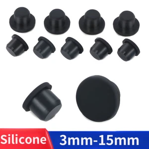 Black Hole Plug End Cap Round Solid Silicone Rubber Blanking Seal Bung 3mm-15mm - Picture 1 of 9
