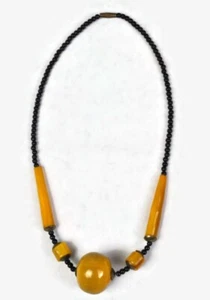 Handmade Vintage Resin Yellow and Black Short Necklace - Picture 1 of 11