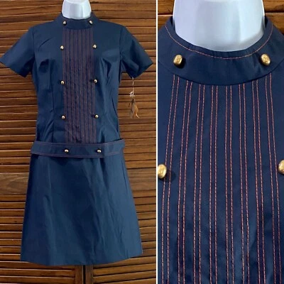 Vintage Liberty Square Navy MOD Dress with Tags Size 7 - Image 1 of 4