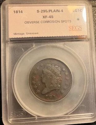 JUST REDUCED!! 1814 PLAIN 4  LARGE CENT SEGS XF+ DETAILS - Image 1 of 2