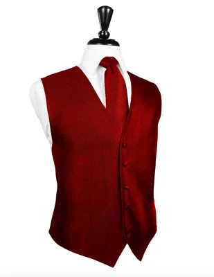 Red Silk Faille Tuxedo Vest and Tie - Image 1 of 2