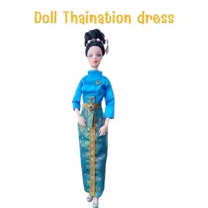 Dress Barbie Handmade Thai National Doll Ligth Blue Silkstone Thai Dress Size 12 - Picture 1 of 6