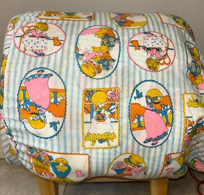 VTG 60s 70s Sleeping Bag Pinafore Girls Cats Daisies Metal Zip Carry Bag Pillow - Image 1 of 4