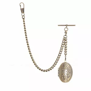 Brand New Bronze Single Albert Pocket Watch Fob Chain With Locket Pendant - Picture 1 of 8