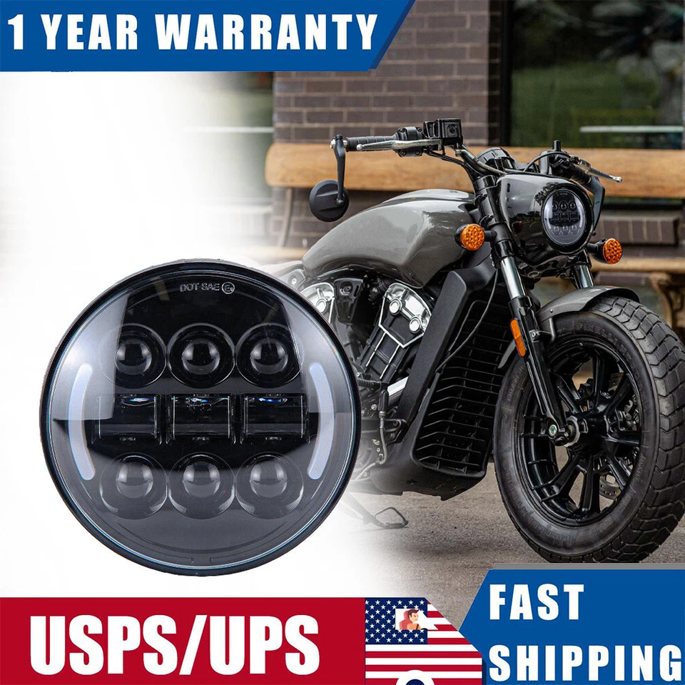 Faro LED halo haz alto/bajo DRL para Indian Scout Bobber 2017-2021 5,75" Foto 1 de 4