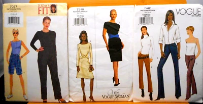 3 New Vogue Patterns 7027 Betzina-Pants Shorts-7481 Pants 18-22-7518 Dress 18-22 - Image 1 of 4