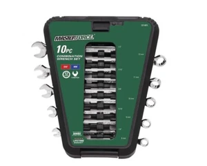 Masterforce 10 pc Combination Wrench Set SAE & Metric 1/4-1/2, 8mm-12mm - Picture 1 of 9