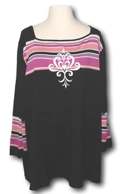 Suéter BOB MACKIE (3X) Bordado Mezcla Seda Manga 3/4 Intarsia Rayas LN Foto 1 de 3