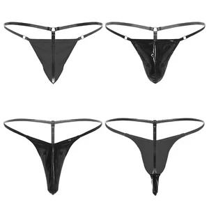 Men's Low Waist Faux Leather Briefs Bulge Pouch Panties G-String Thong Underwear - Picture 1 of 38