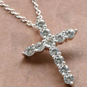 Newest Pure White Genuine Fire Topaz Gems Solid Silver Cross Necklace Pendants - Picture 1 of 5
