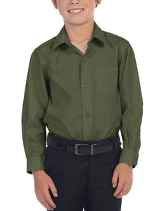 Boy's Olive Long Sleeve Casual Button Down Toddler Kids Dress Shirt - 14 - Picture 1 of 2