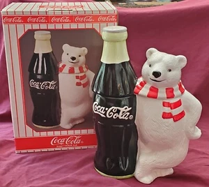 Coca Cola Cookie Jar Featuring Polar Bear Next To Large Bottle Of Coke 1998 - Picture 1 of 18