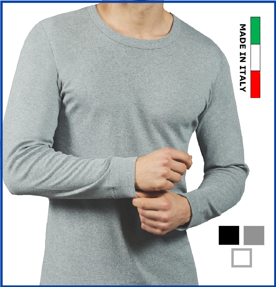 Maglia intima da uomo maniche lunghe in caldo cotone felpato girocollo termica - Immagine 1 di 1