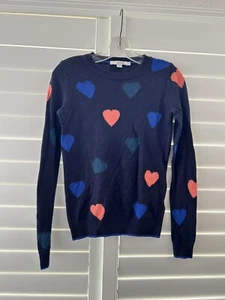 Boden Women’s Blue Wool/Cashmere Sweater w/Hearts 🩷💙💜💛💚, Size XS - Picture 1 of 8