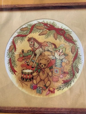 Nostalgic Christmas Vintage Embroiddery Kit NIP 13x13 Teddy Toys Pine Cones - Image 1 of 4