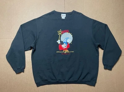 Walt Disney World Men’s 2XL Epcot 2000 Mickey Sorcerer Sweatshirt Black Y2K - Image 1 of 4
