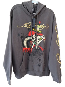 Ed Hardy Hoodie Men XXL Dragons Skull Pullover Sweatshirt Death Or Glory NEW NWT - Picture 1 of 14