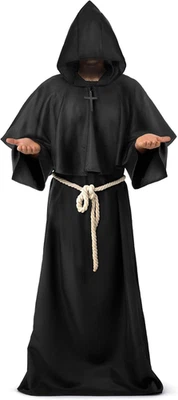Adult Medieval Hooded Monk Cloak Renaissance Priest Robe Halloween Costume - Image 1 of 4