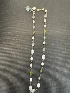 Collar de perlas y cuentas verdes y rosas de plata de ley 925 F62 - Imagen 1 de 7