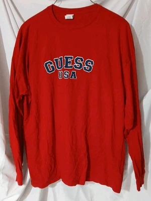 Vintage Guess Jeans T Shirt Mens XXXL Red Printed Made in USA Long Sleeve - Image 1 of 4