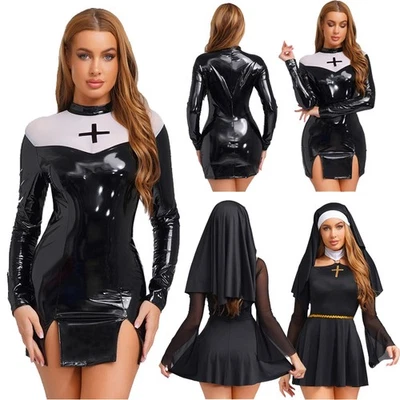 Women Naughty Sexy Nun Cosplay Costume Halloween Ladies Fancy Dress Outfit Party - Image 1 of 4