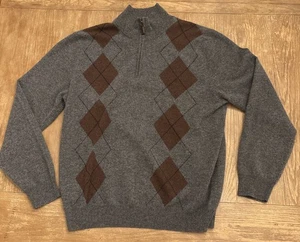 Maglione Allen Solly uomo 100% puro cashmere Argyle 1/4 zip taglia L usato in ottime condizioni - Foto 1 di 6
