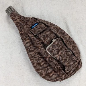 Kavu Rope Sling Bag Crossbody Backpack Brown Canvas Aztec Geometric Buckle EUC - Picture 1 of 13