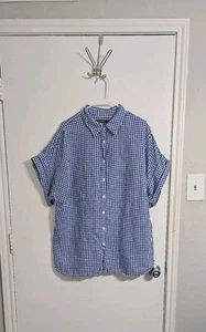Lauren Ralph Lauren Linen Button Down Shirt Women’s 2X  Blue Gingham 100% Linen - Picture 1 of 8